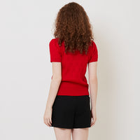 Women Cable Knit Top - Red - SW2512210D