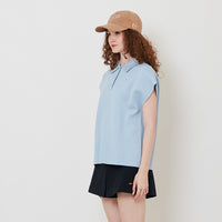 Women Embroidery Polo Knit Top - Light Blue - SW2512211C