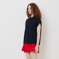 Women Embroidery Polo Knit Top - Navy - SW2512211D