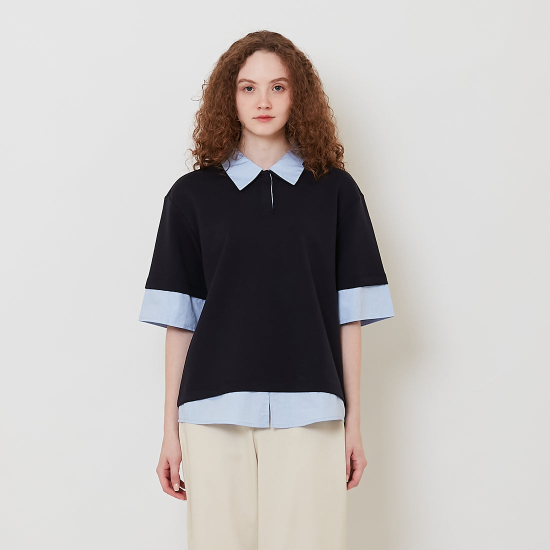 Women Combined Polo Top - Navy - SW2512212B