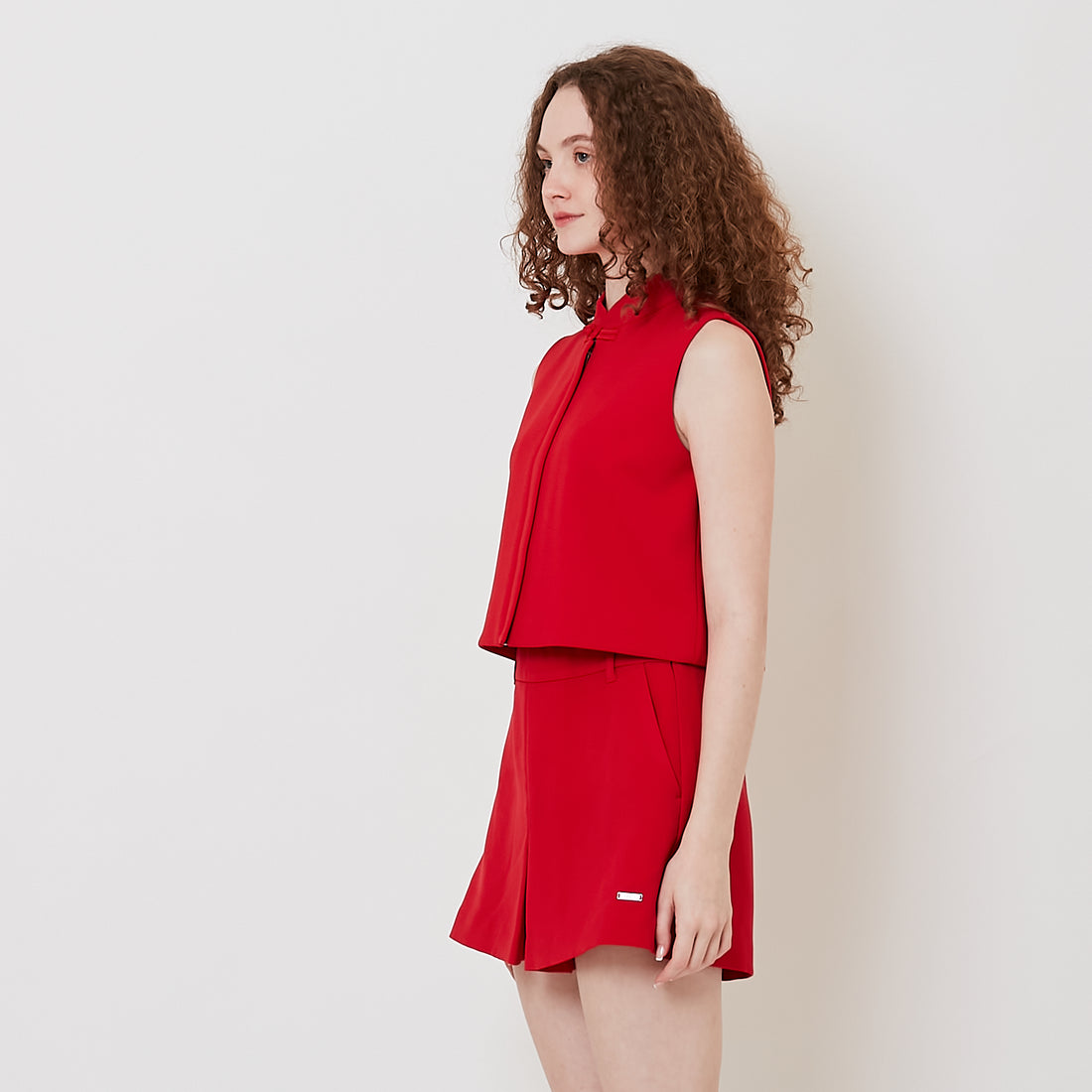 Women Oriental Zip Up Top - Red - SW2512225B