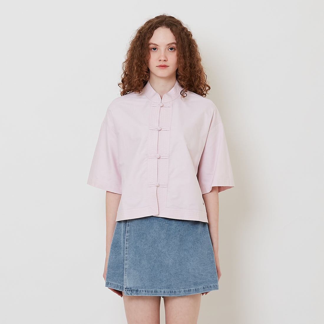 Women Mandarin Collar Blouse - Light Pink - SW2512228A