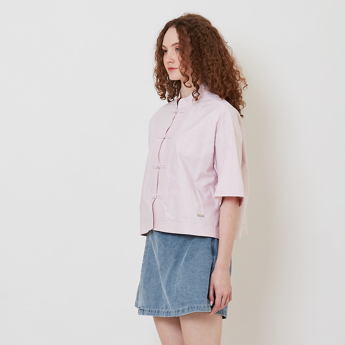 Women Mandarin Collar Blouse - Light Pink - SW2512228A