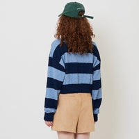 Women Striped Polo Knit Top - Light Blue - SW2512232A