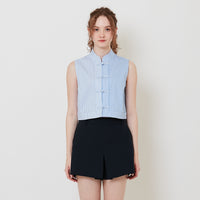 Women Mandarin Collar Blouse - Light Blue - SW2512243A