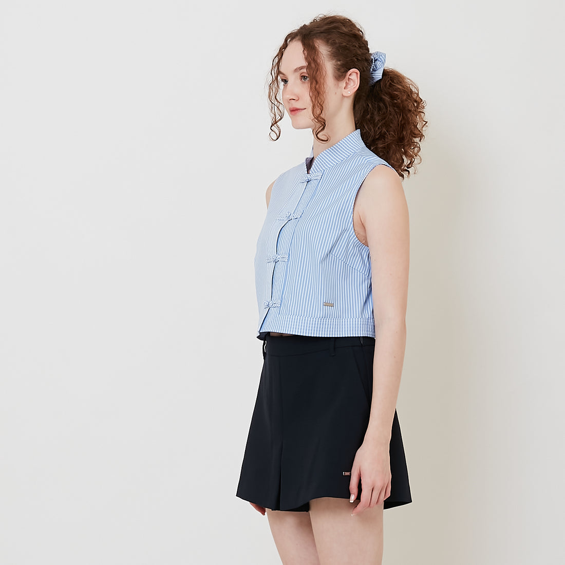 Women Mandarin Collar Blouse - Light Blue - SW2512243A