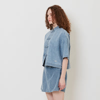 Women Mandarin Collar Blouse - Light Blue - SW2512244A