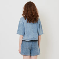 Women Mandarin Collar Blouse - Light Blue - SW2512244A