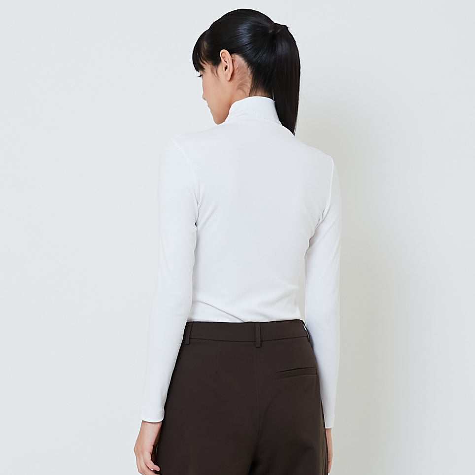 Women Mock Neck Top - Off White - SW2601008A
