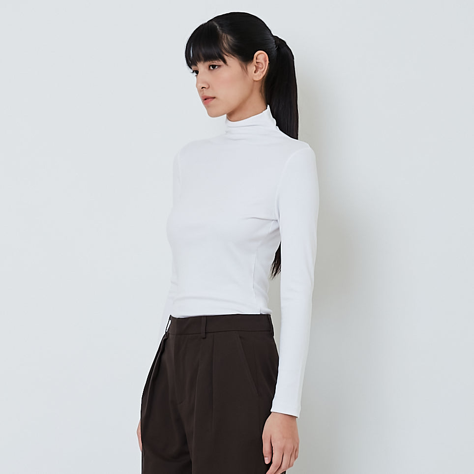Women Mock Neck Top - Off White - SW2601008A