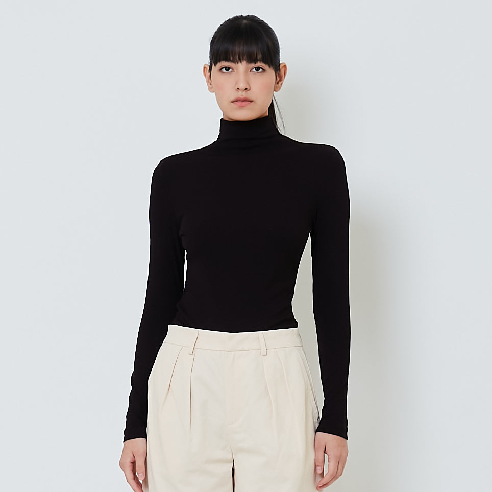 Women Mock Neck Top - Black - SW2601008B