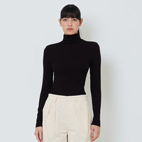 Women Mock Neck Top - Black - SW2601008B