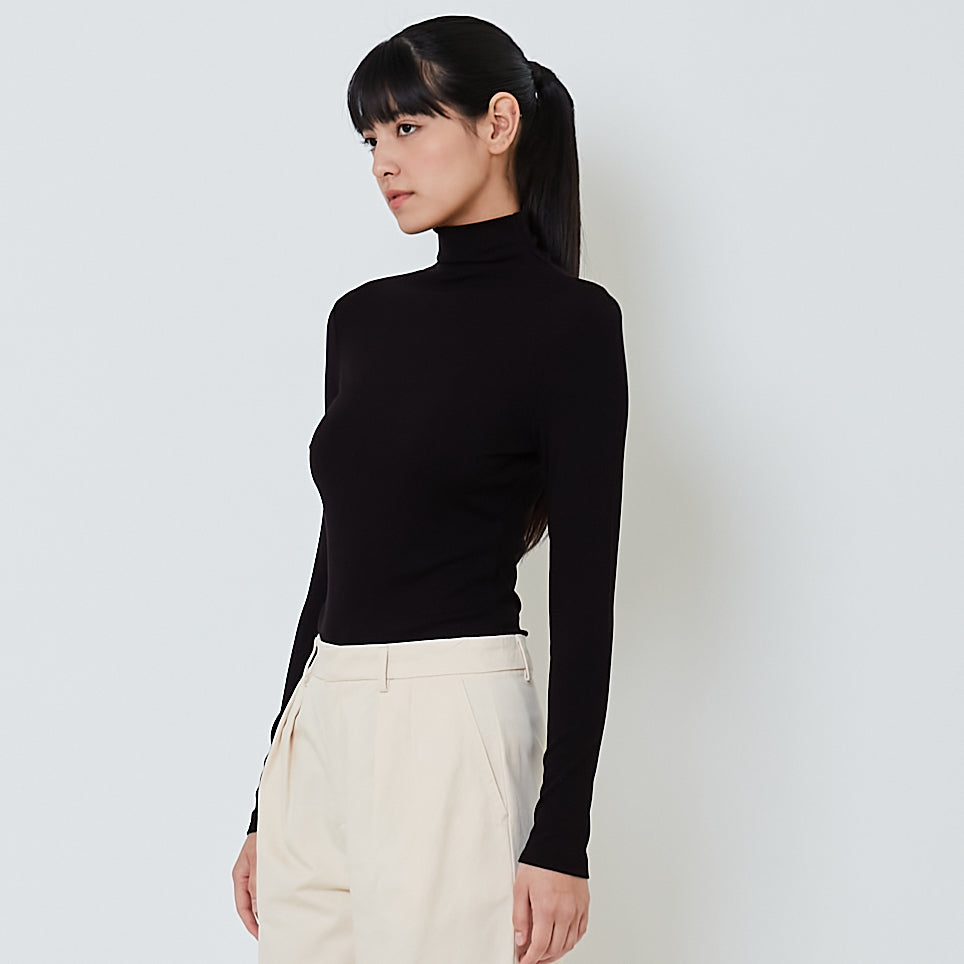 Women Mock Neck Top - Black - SW2601008B