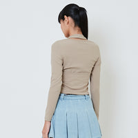 Women 2-Way Knit Top - Khaki - SW2601009B
