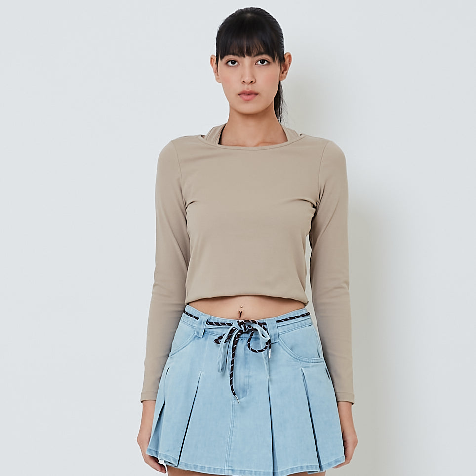 Women 2-Way Knit Top - Khaki - SW2601009B