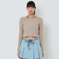 Women 2-Way Knit Top - Khaki - SW2601009B