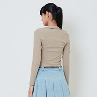 Women 2-Way Knit Top - Khaki - SW2601009B