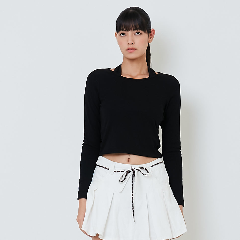 Women 2-Way Knit Top - Black - SW2601009C
