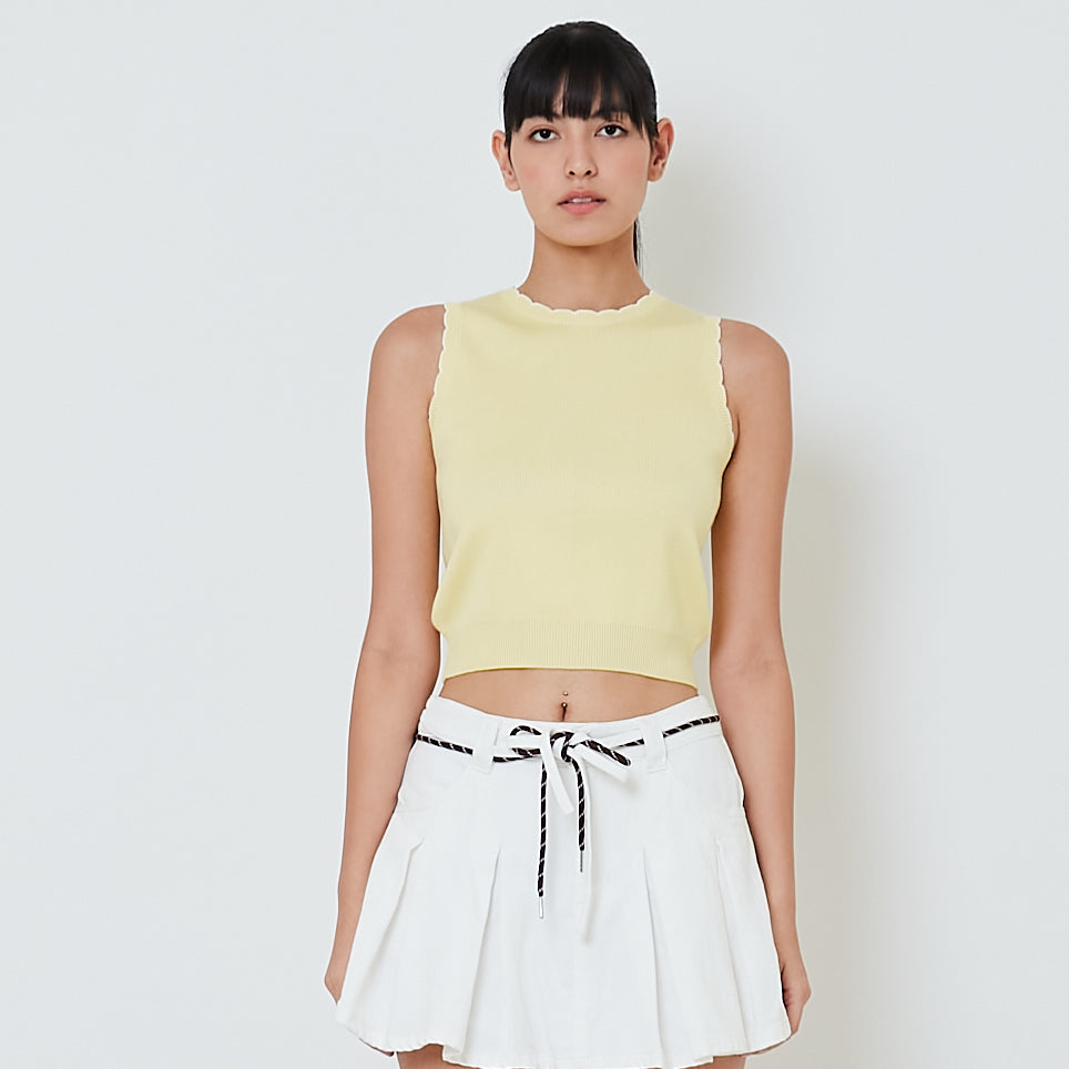 Women Scallop Edge Tank Top - Yellow - SW2601012B