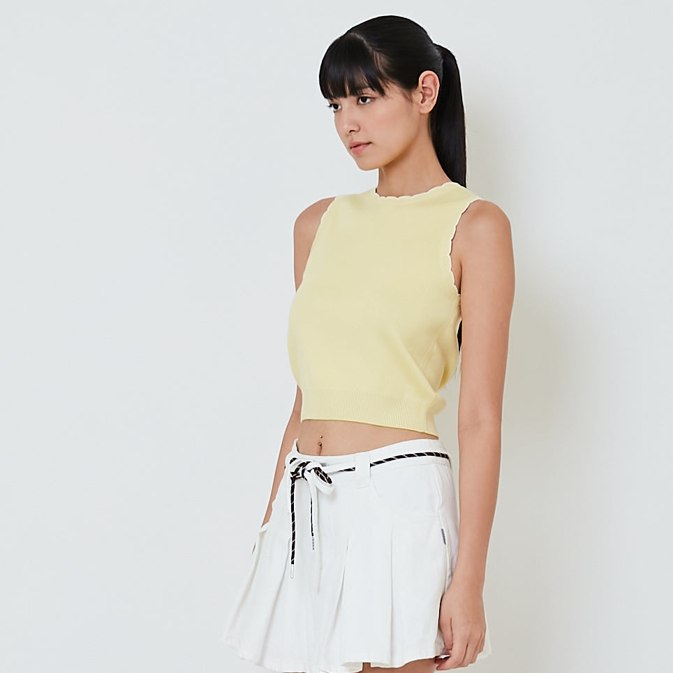 Women Scallop Edge Tank Top - Yellow - SW2601012B
