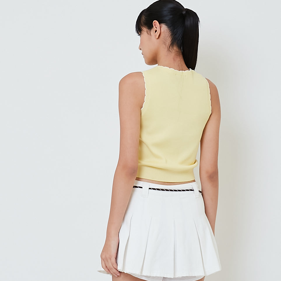 Women Scallop Edge Tank Top - Yellow - SW2601012B