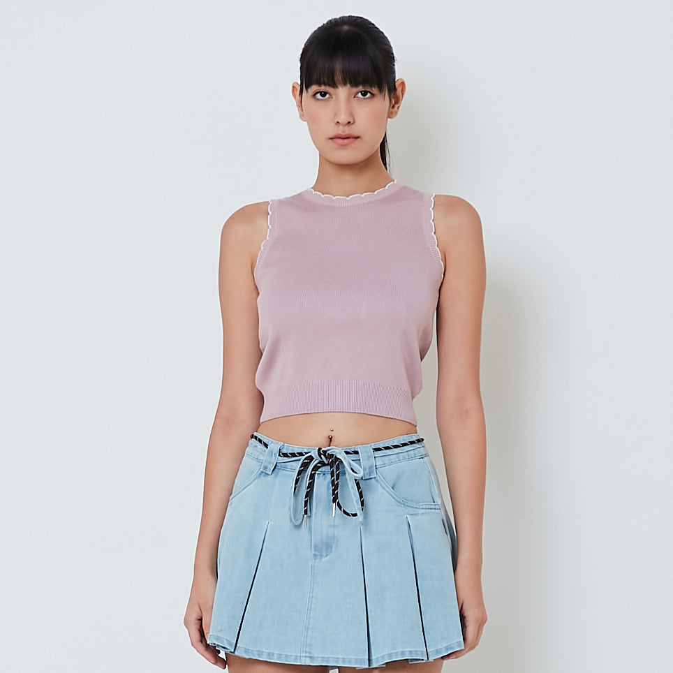 Women Scallop Edge Tank Top - Pink - SW2601012C