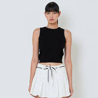 Women Scallop Edge Tank Top - Black - SW2601012D