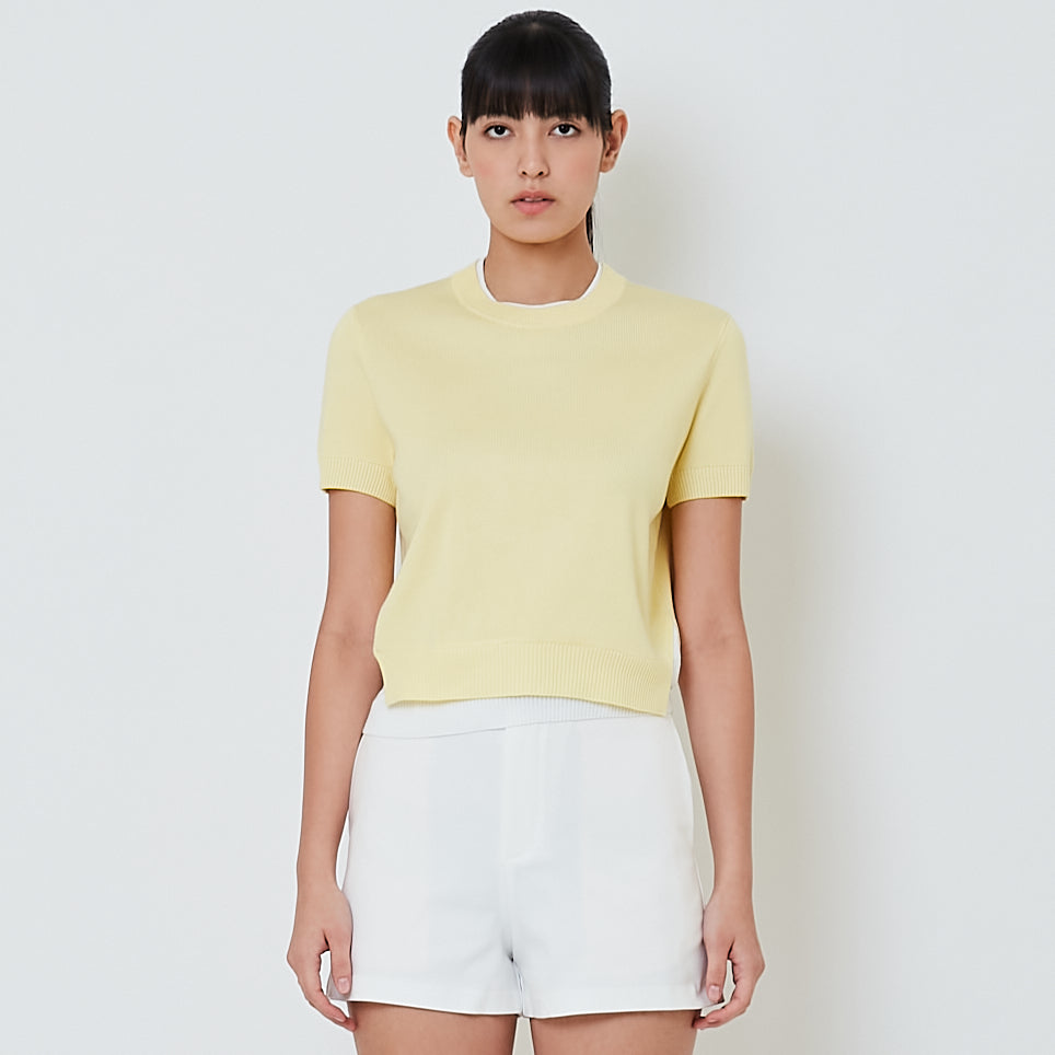 Women Contrast Knit Top - Yellow - SW2601013A