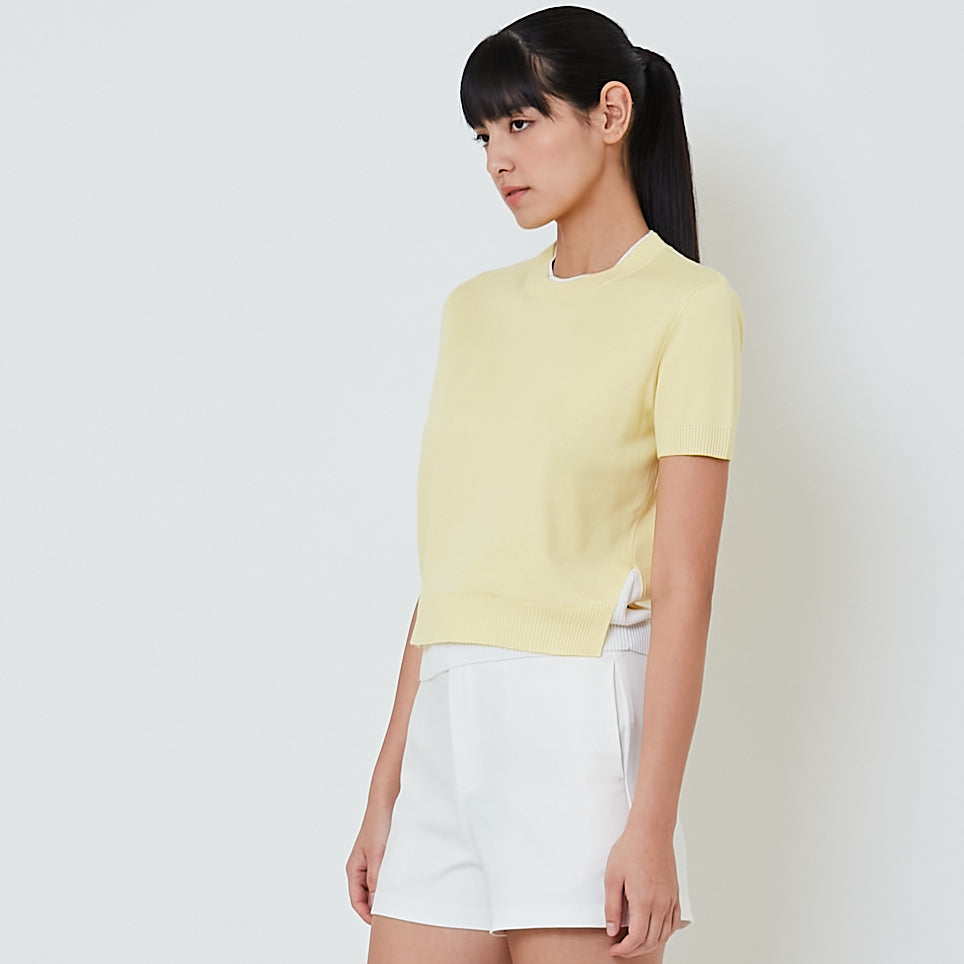 Women Contrast Knit Top - Yellow - SW2601013A