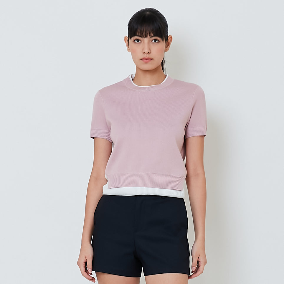 Women Contrast Knit Top - Pink - SW2601013B