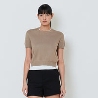 Women Contrast Knit Top - Khaki - SW2601013C