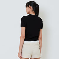 Women Contrast Knit Top - Black - SW2601013D