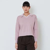 Women Contrast Polo Sweater - Pink - SW2601014A