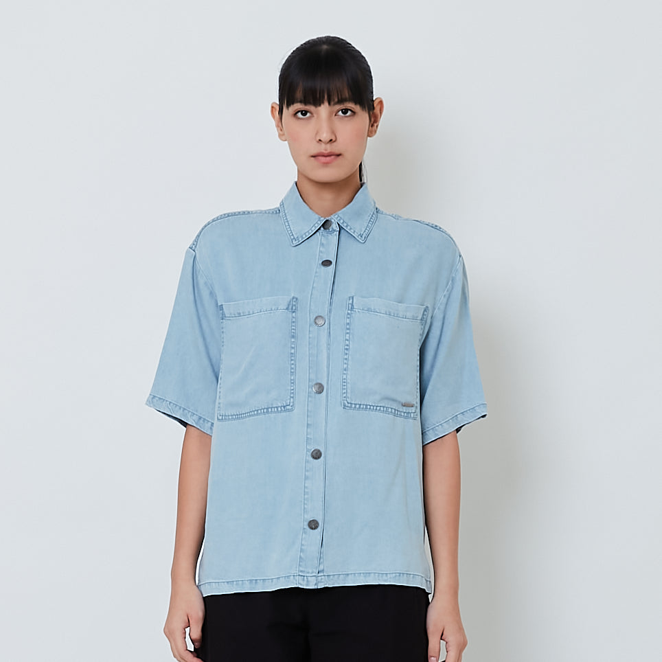 Women Chambray Shirt - Light Blue - SW2601018A