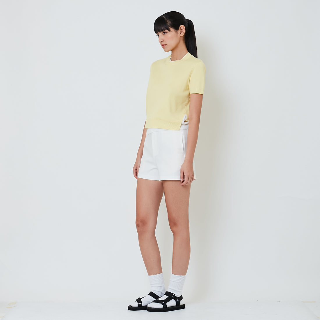 Women Stretch Cotton Shorts - Off White - SW2601021A