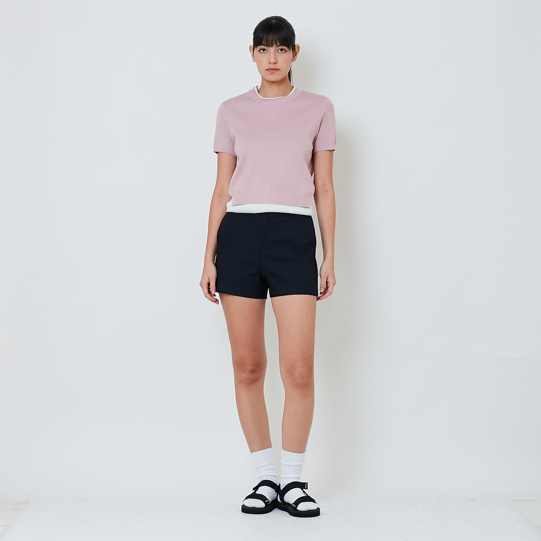 Women Stretch Cotton Shorts - Navy - SW2601021C