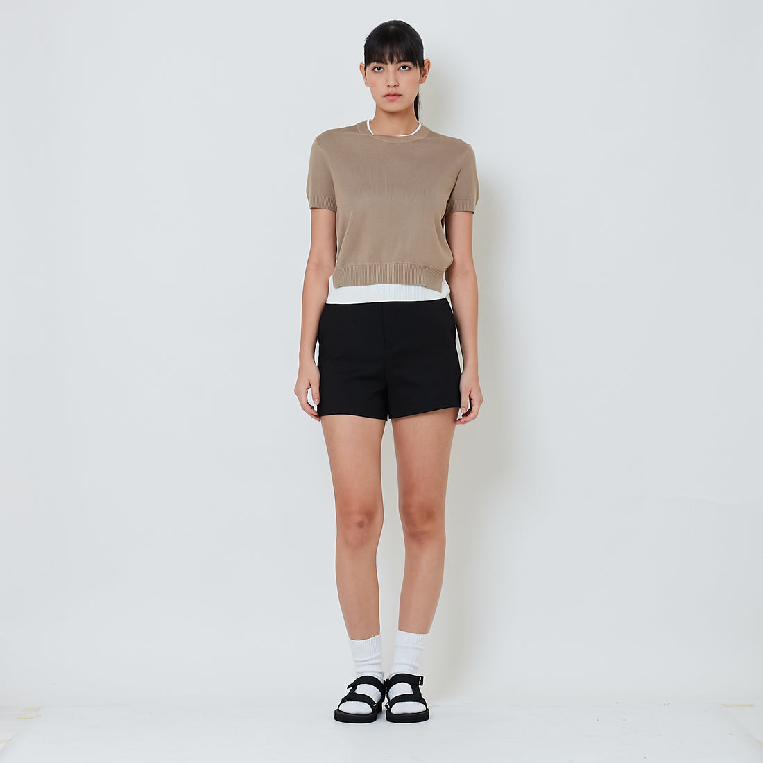 Women Stretch Cotton Shorts - Black - SW2601021D