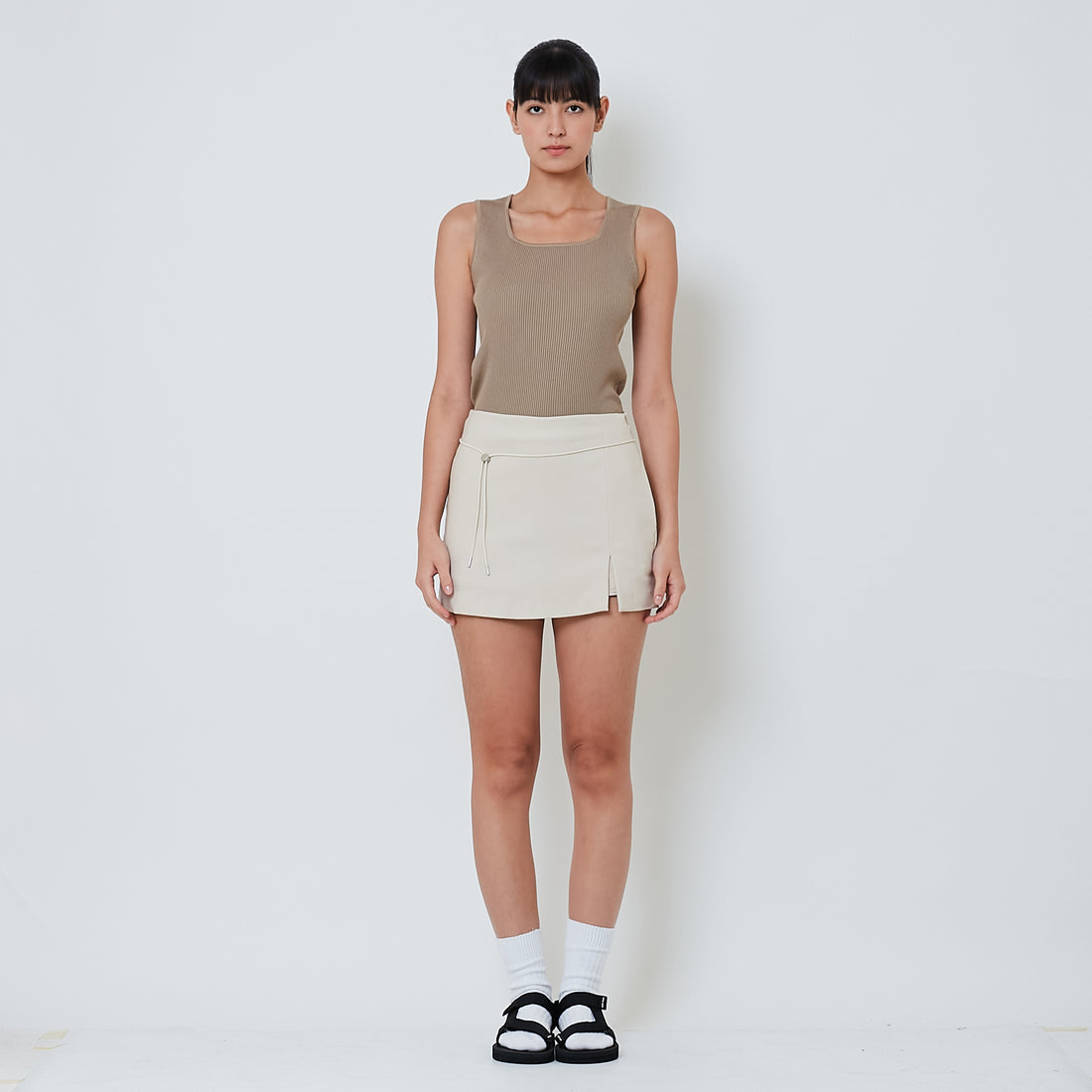 Women Stretch Cotton Skirt - Beige - SW2601022A