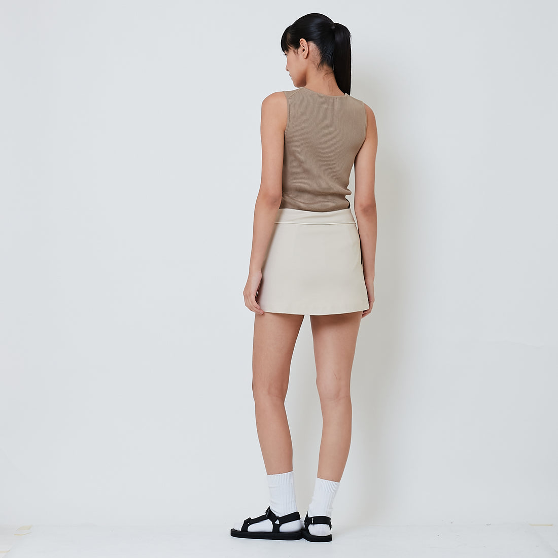 Women Stretch Cotton Skirt - Beige - SW2601022A