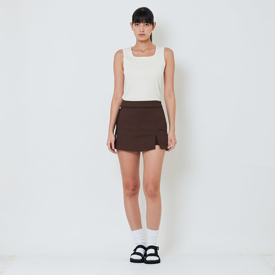 Women Stretch Cotton Skirt - Brown - SW2601022B