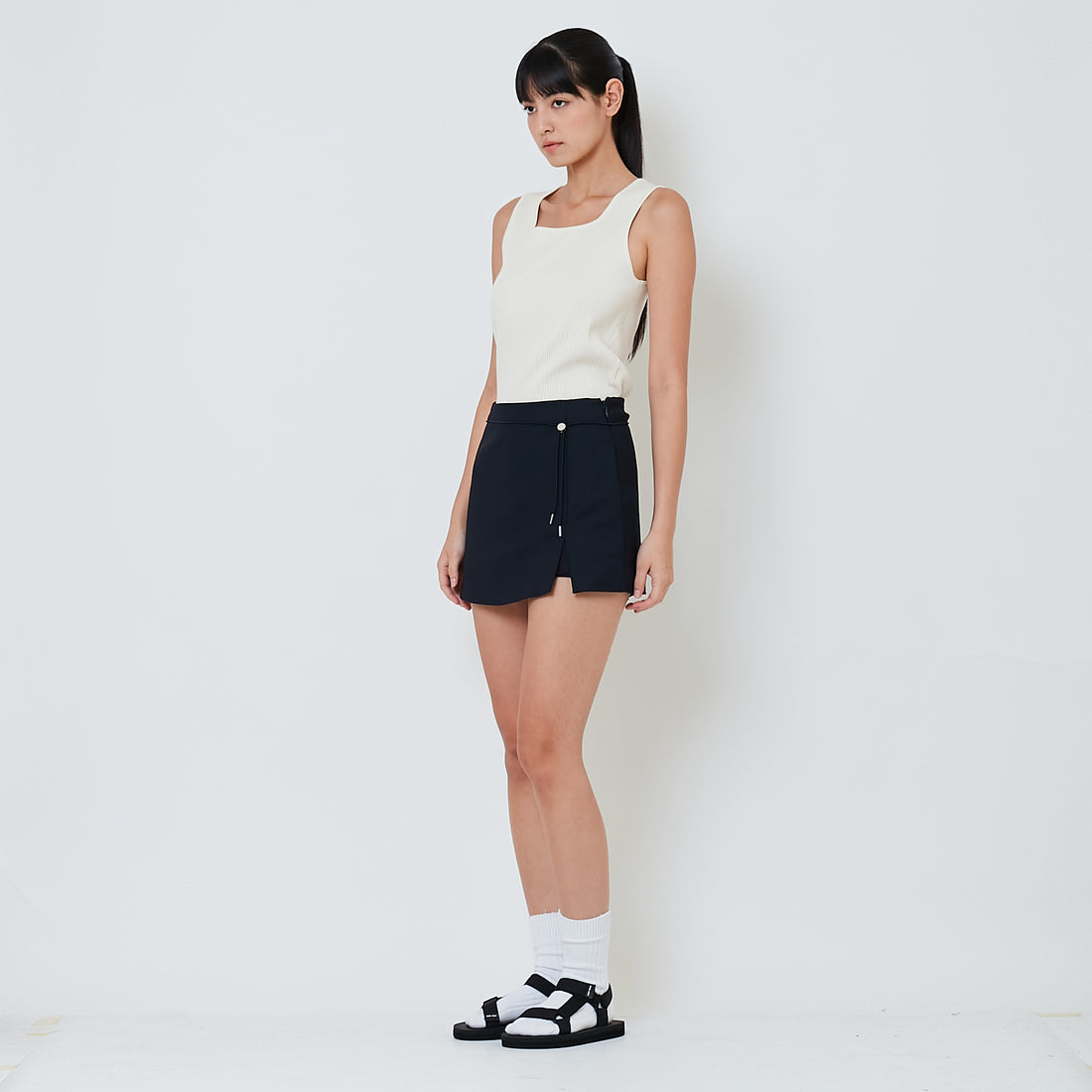 Women Stretch Cotton Skirt - Navy - SW2601022C