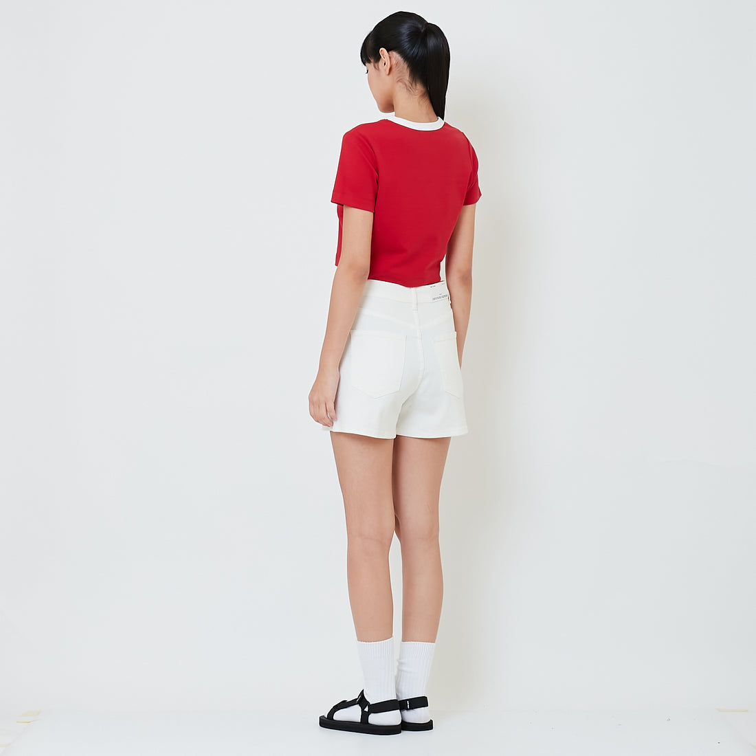 Women High Waist Bermuda Shorts - Off White - SW2601026A