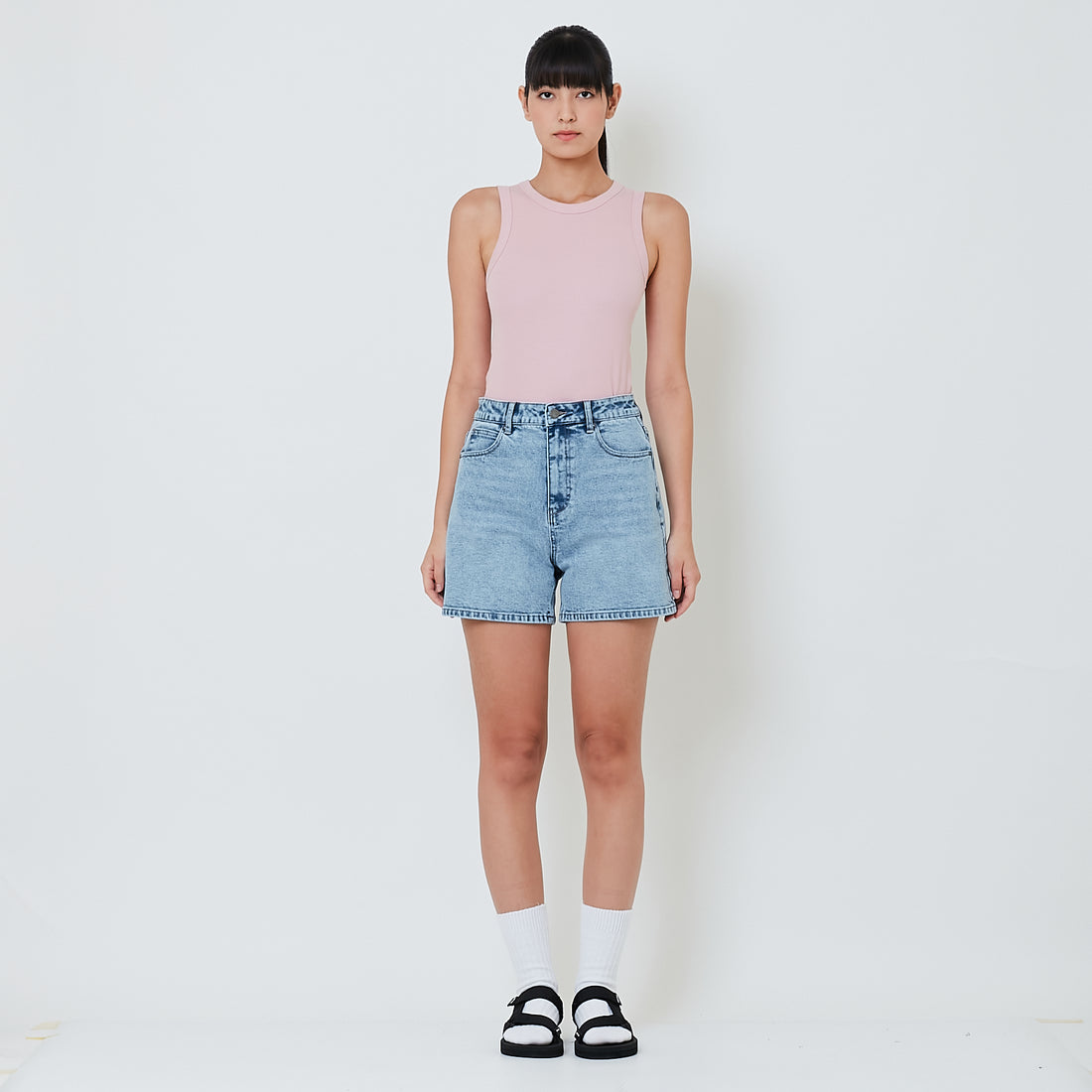 Women High Waist Bermuda Shorts - Light Blue - SW2601026B