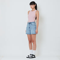 Women High Waist Bermuda Shorts - Light Blue - SW2601026B