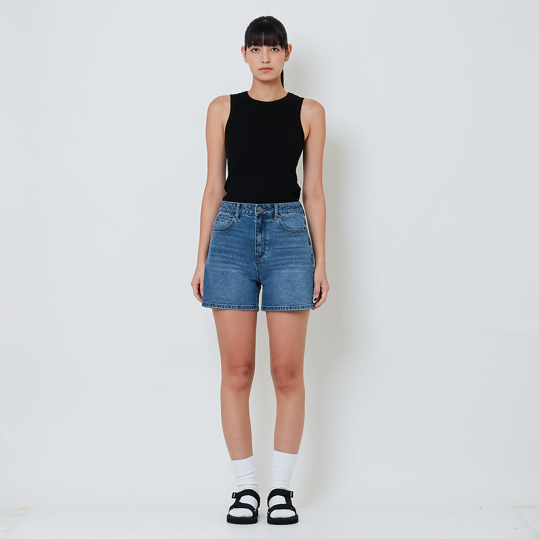 Women High Waist Bermuda Shorts - Blue - SW2601026C