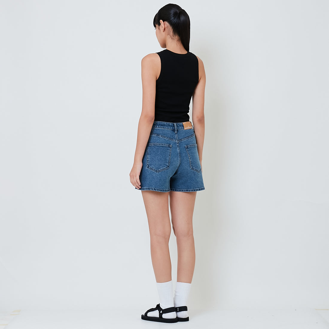 Women High Waist Bermuda Shorts - Blue - SW2601026C