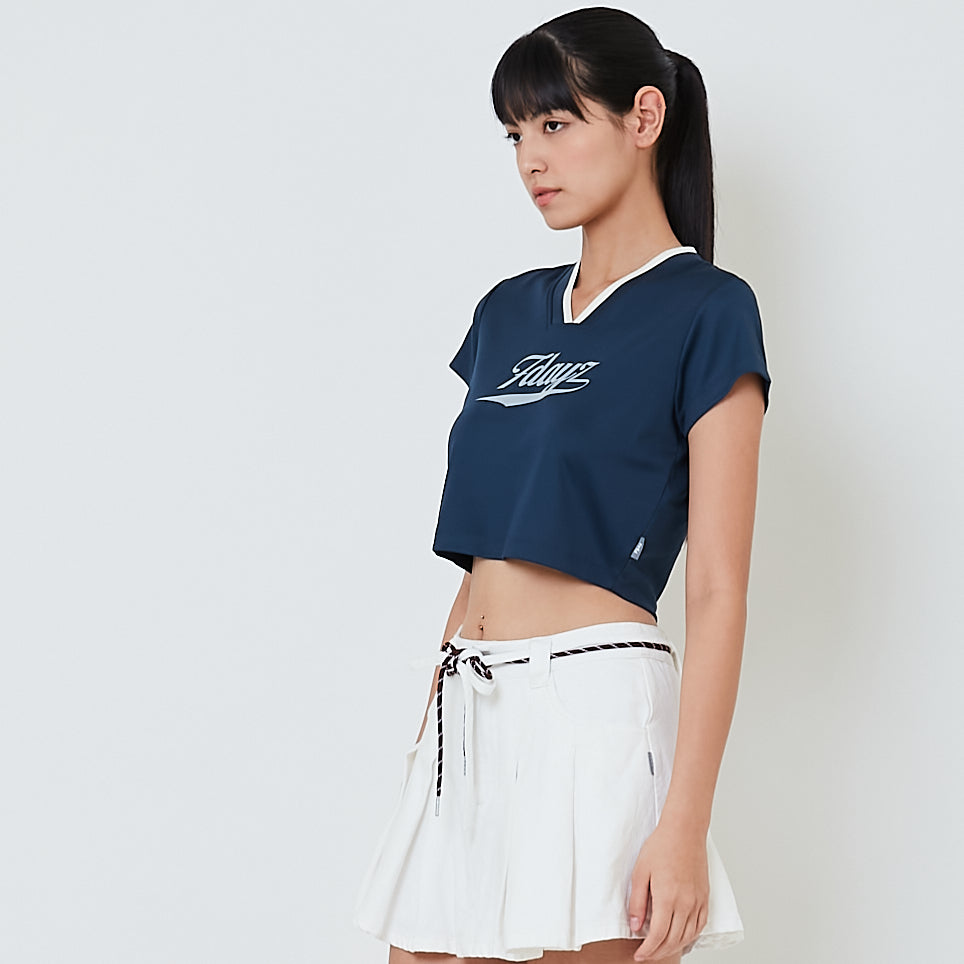 Women Cropped Jersey Top - Navy - SW2601032B