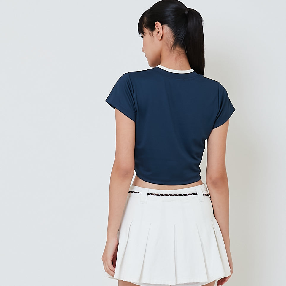Women Cropped Jersey Top - Navy - SW2601032B