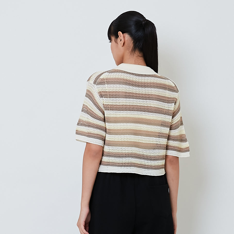 Women Hollow Out Mesh Shirt - Yellow - SW2601033A