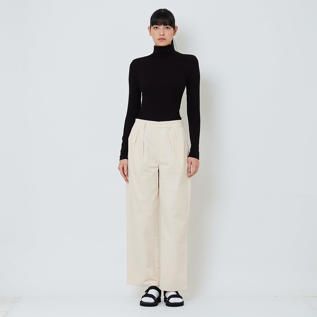 Women Wide Leg Long Pants - Light Khaki - SW2601098A